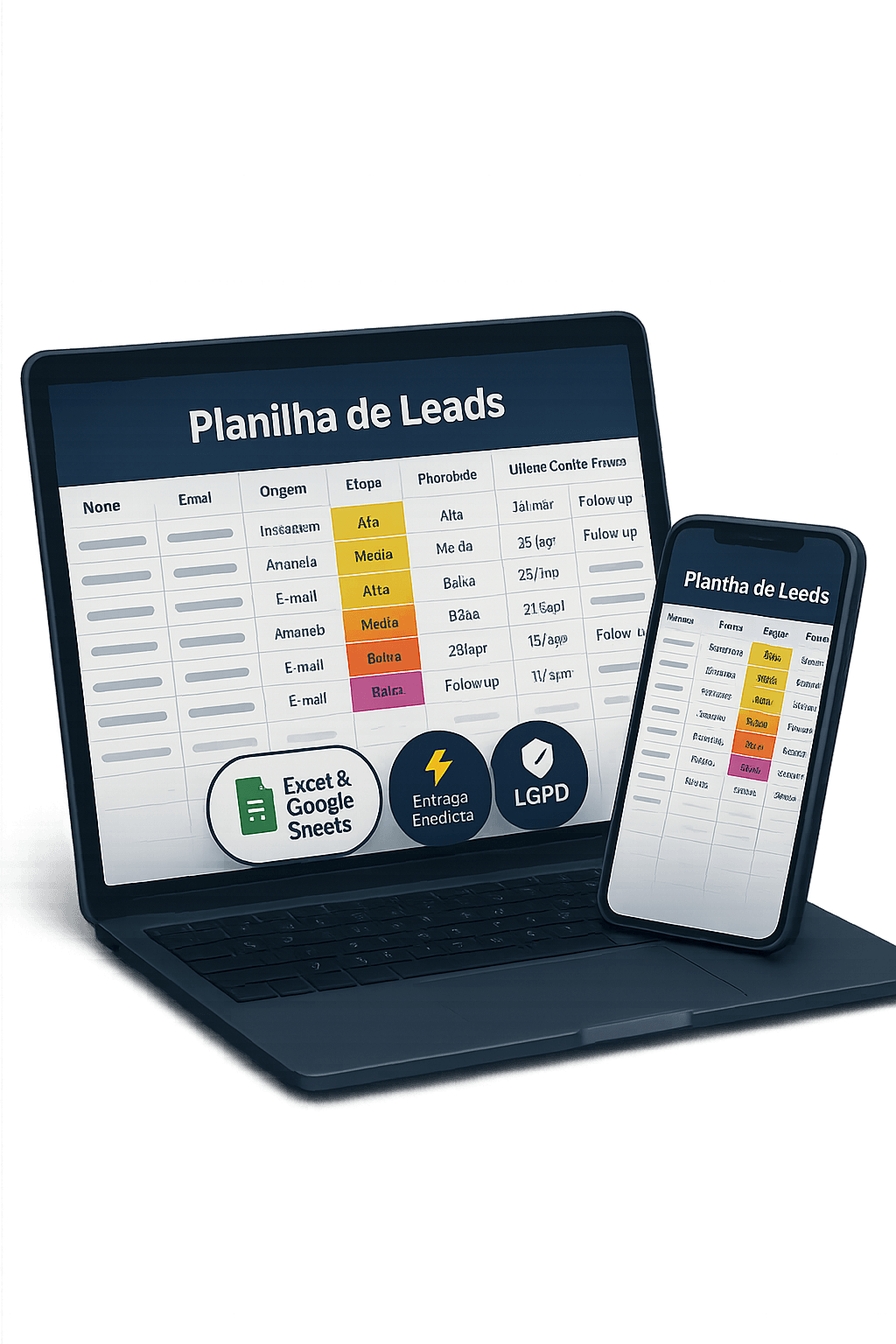 Mockup Planilha de Leads Premium